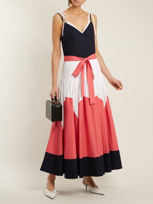 Delpozo V-neck contrast-panel cotton midi dress