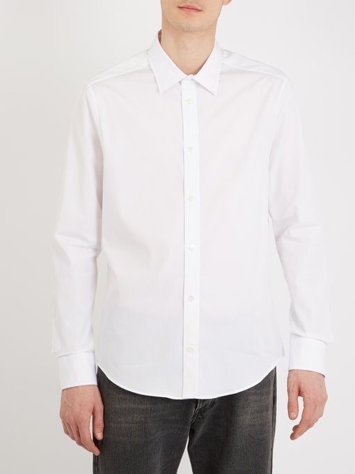 Point-collar single-cuff cotton shirt展示图