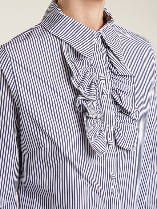 Ruffle-detail striped cotton blouse展示图
