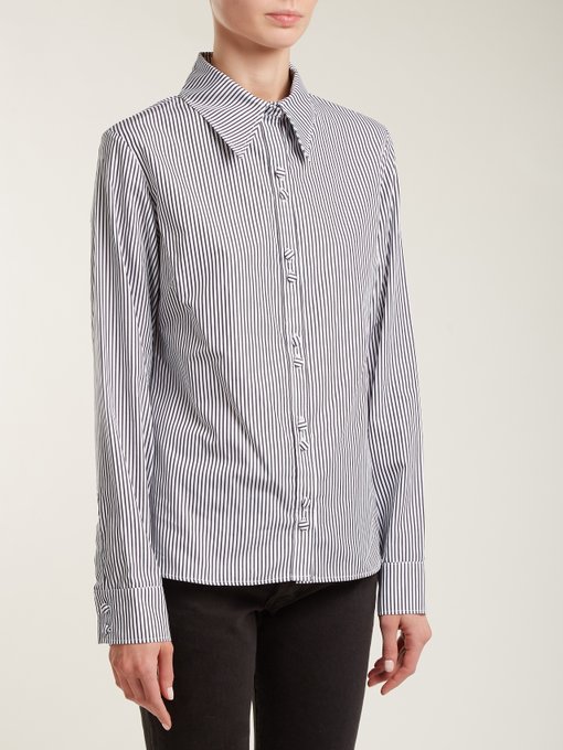 Classic point-collar striped cotton shirt展示图