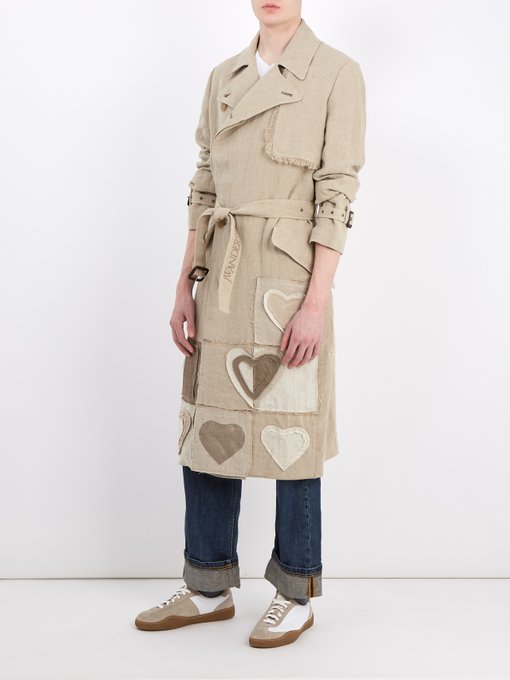 Patchwork double-breasted linen trench coat展示图