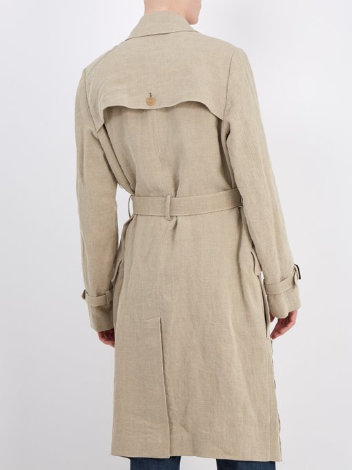 Patchwork double-breasted linen trench coat展示图