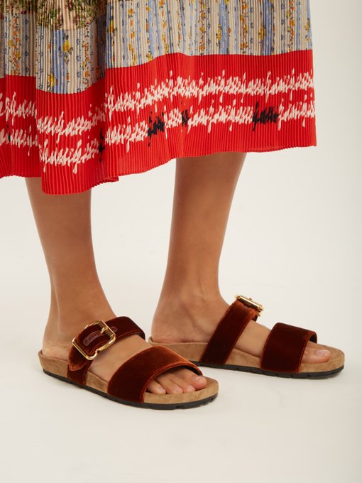 Double-strap velvet sandals | Prada 