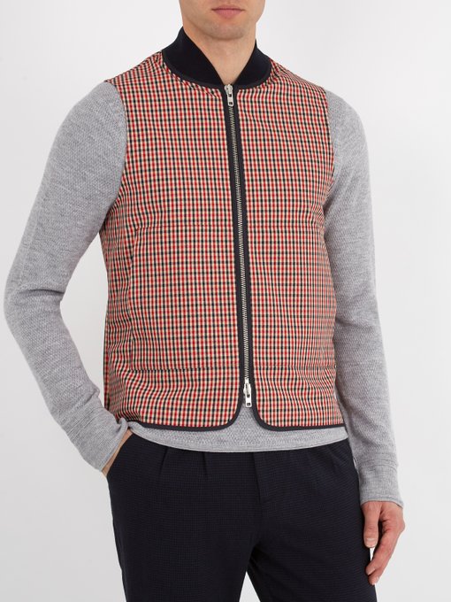 Contrast-trim gingham waistcoat展示图