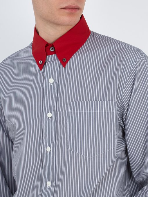 Contrast point-collar striped cotton shirt展示图