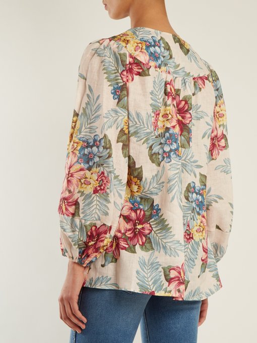 Kali floral-print linen shirt展示图