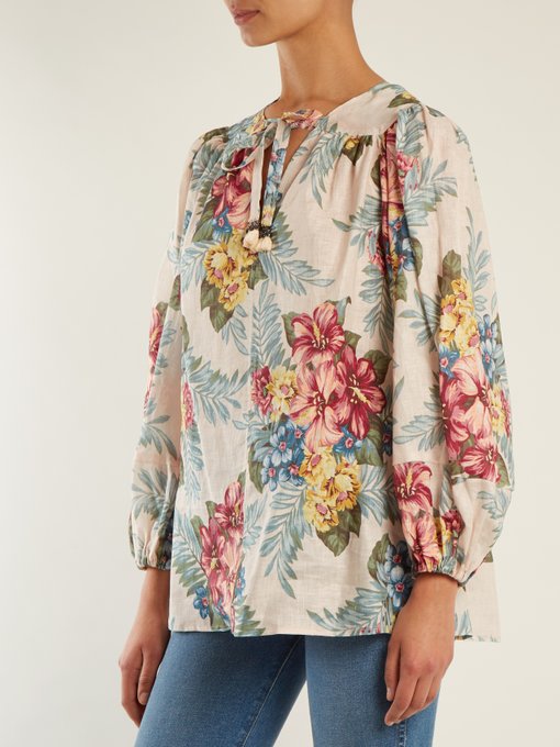 Kali floral-print linen shirt展示图