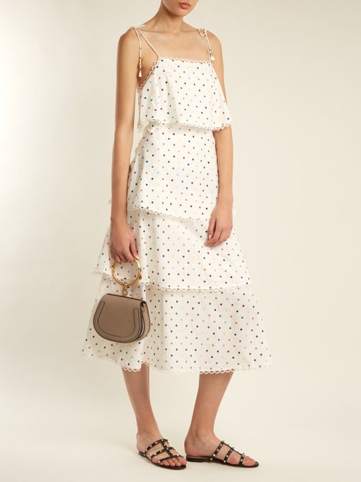 Polka-dot print linen and cotton-blend dress展示图