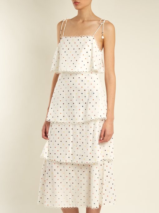 Polka-dot print linen and cotton-blend dress展示图
