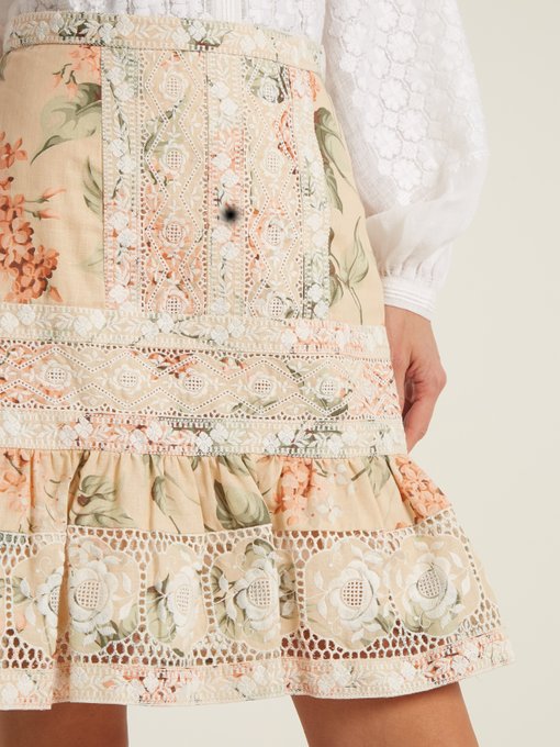 Prima Hydrangea linen and cotton-blend skirt展示图