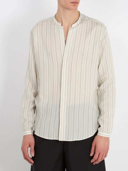 Grandad-collar pinstriped shirt展示图