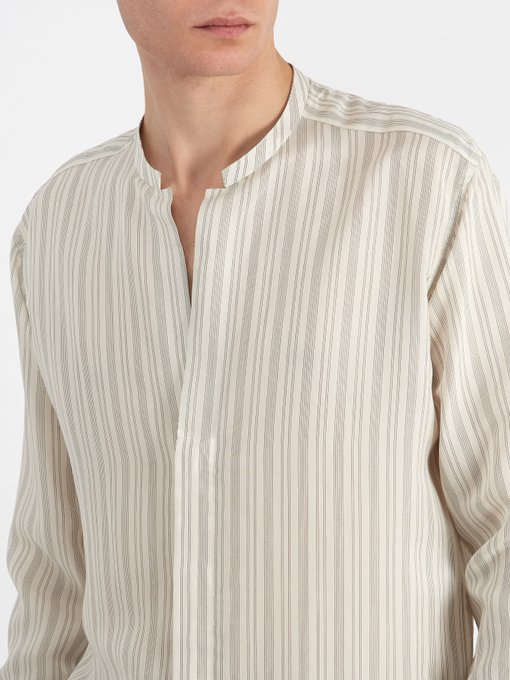 Grandad-collar pinstriped shirt展示图