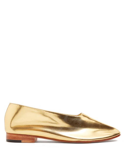 Martiniano Glove Leather Flats In Gold | ModeSens