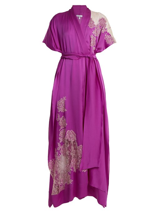 Lace-appliqué silk-satin kimono robe | Carine Gilson | MATCHESFASHION UK