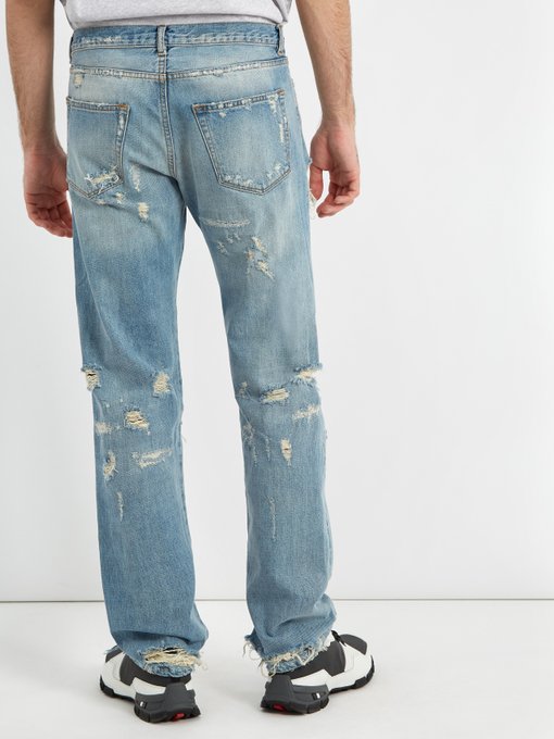 Distressed straight-leg jeans展示图