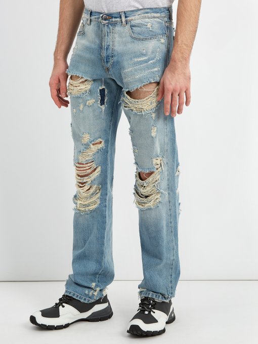 Distressed straight-leg jeans展示图