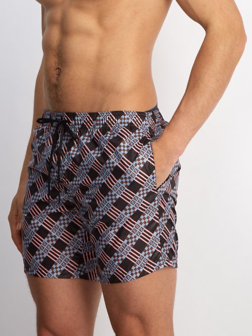 Logo checked-print swim shorts展示图