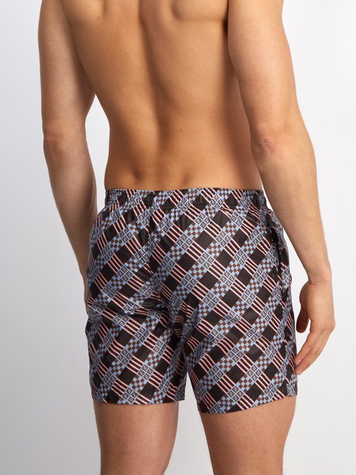 Logo checked-print swim shorts展示图