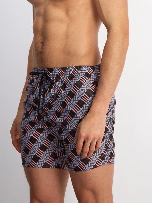 Logo checked-print swim shorts展示图