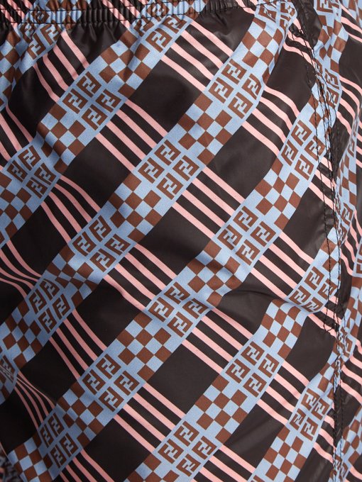 Logo checked-print swim shorts展示图