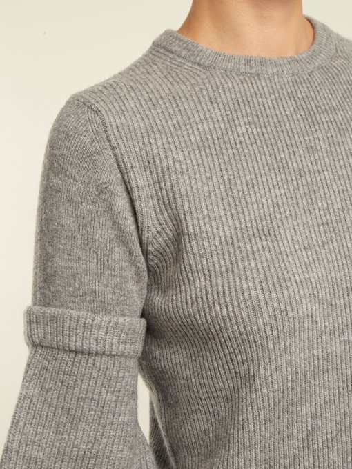 Round-neck contrast-cuff ribbed-knit wool sweater | Toga ...