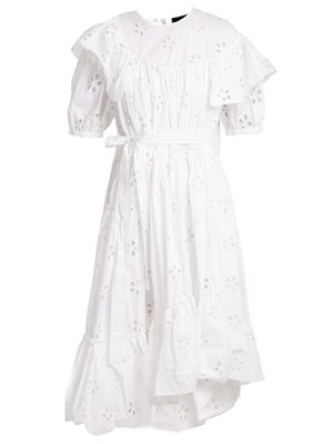Round-neck floral broderie-anglaise cotton dress | Simone Rocha ...