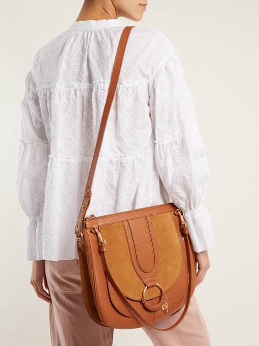 Hana suede and leather satchel cross-body bag展示图