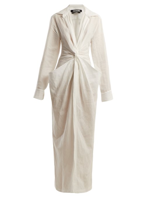 Bolso twisted-front linen and cotton-blend dress | Jacquemus ...
