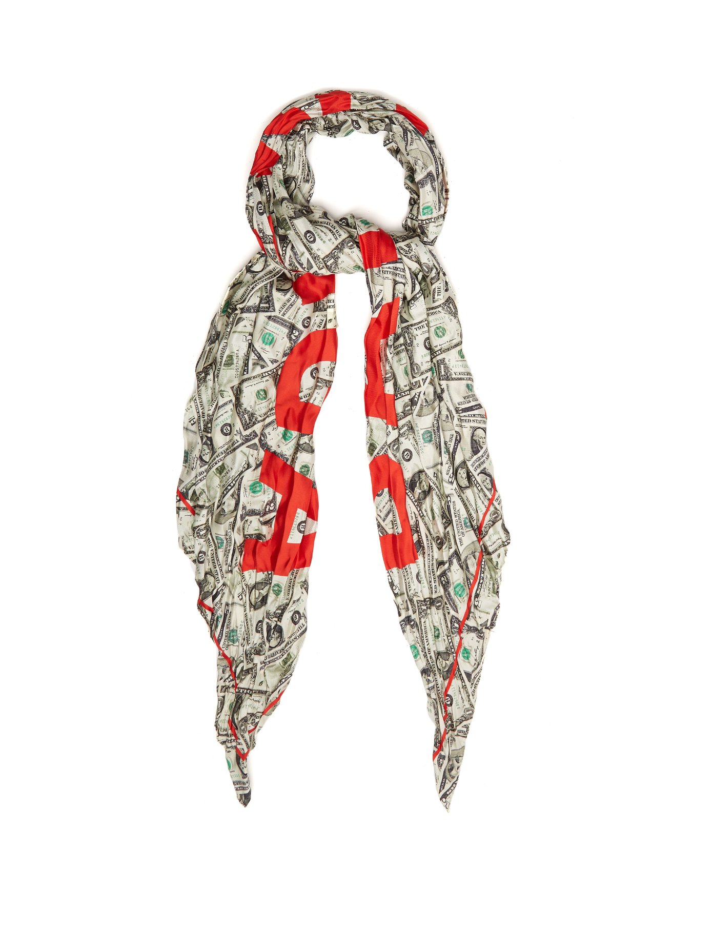 Dollar Bill-print silk scarf 