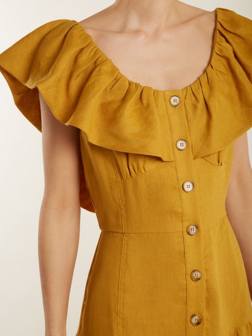 Goldie dropped-waist ruffled-neck linen dress展示图