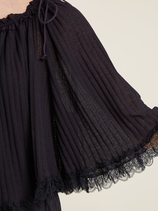 Lace-trimmed ribbed-knit dress展示图