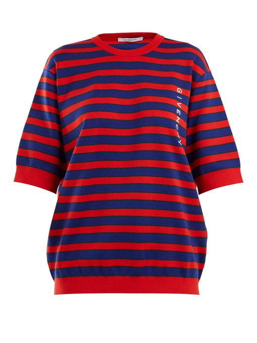 Logo-print striped cotton-blend sweater 