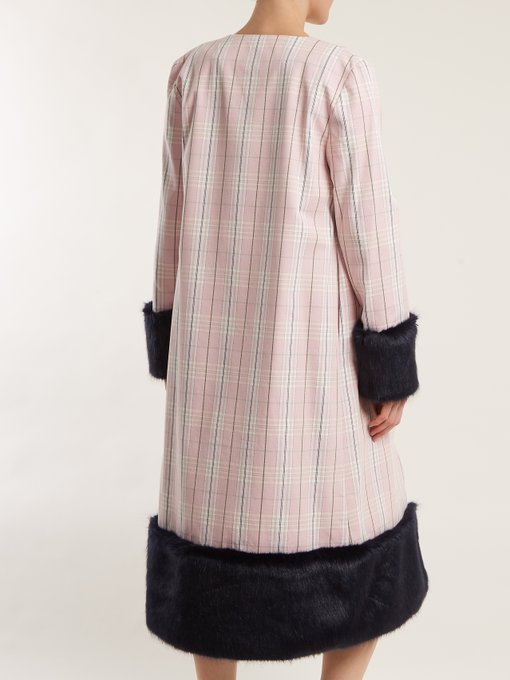 Andrea contrast-panel checked cotton coat展示图