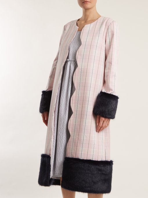 Andrea contrast-panel checked cotton coat展示图