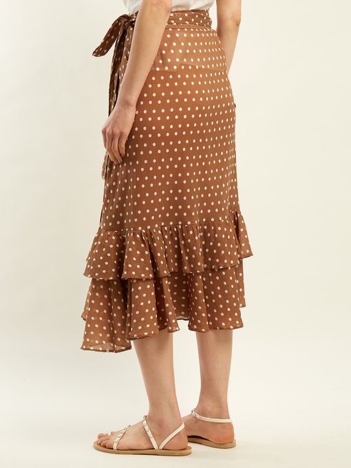 Maisee polka dot-print cotton wrap skirt展示图