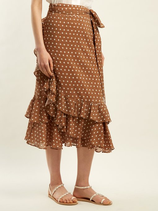 Maisee polka dot-print cotton wrap skirt展示图