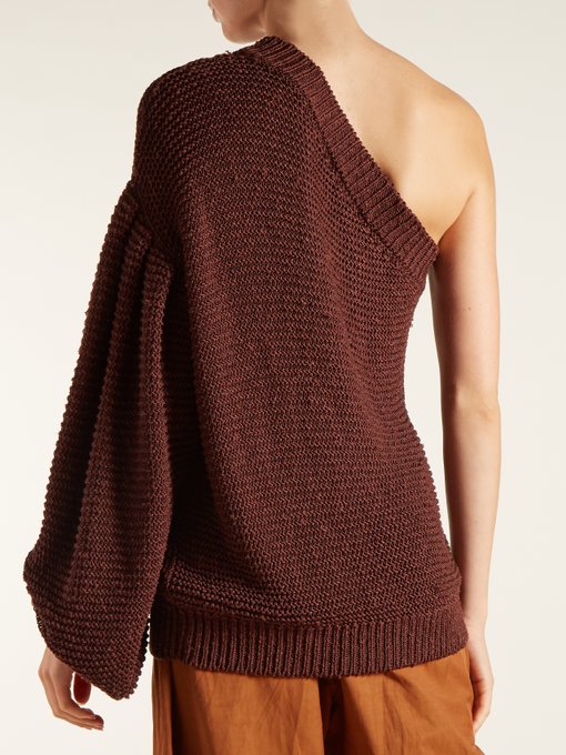 One-shoulder balloon-sleeve sweater展示图