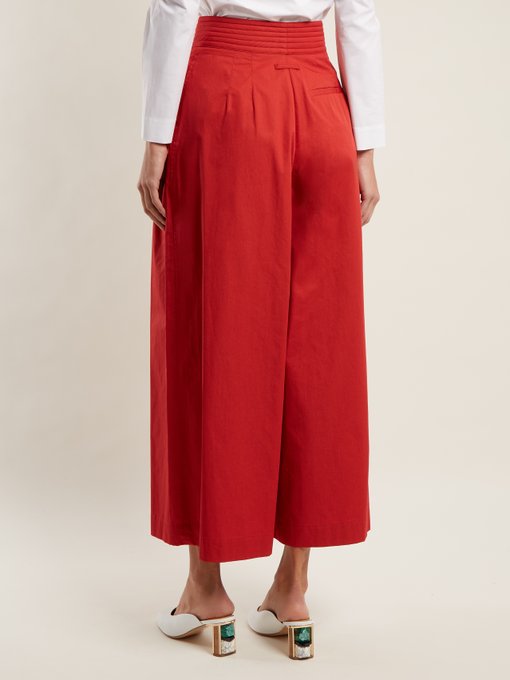 Tie-waist wide-leg cotton cropped trousers展示图