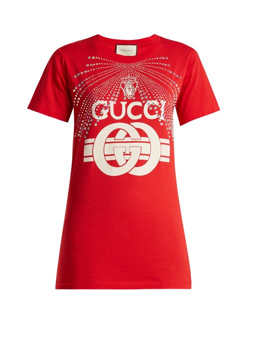 Logo-print crystal-studded T-shirt | Gucci | MATCHESFASHION UK