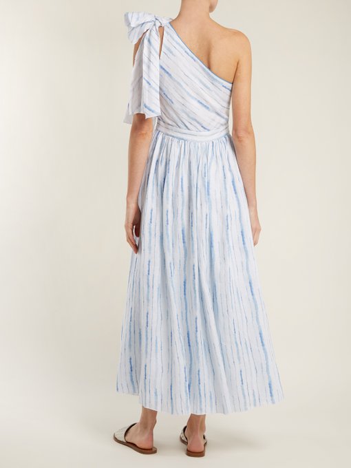 One-shoulder striped linen dress展示图