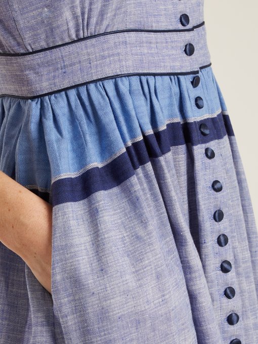 Striped linen-cotton midi dress展示图