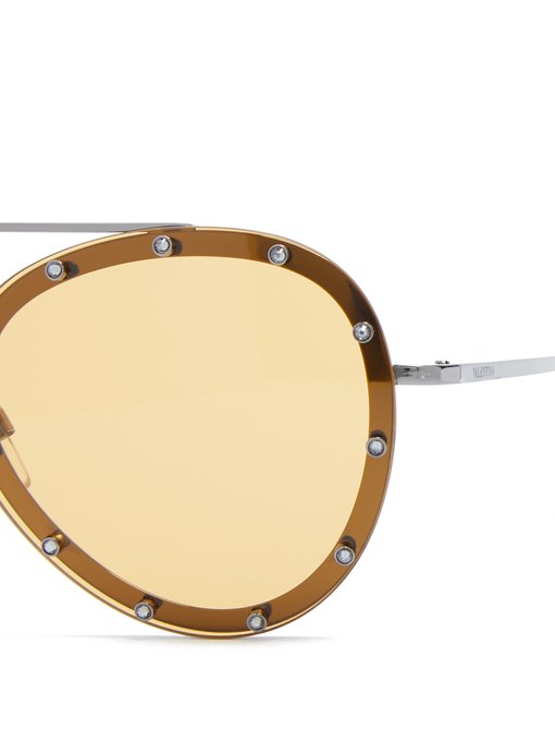 Crystal-embellished aviator metal sunglasses展示图