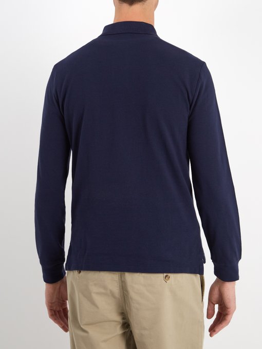 Long-sleeved cotton-piqué polo shirt展示图