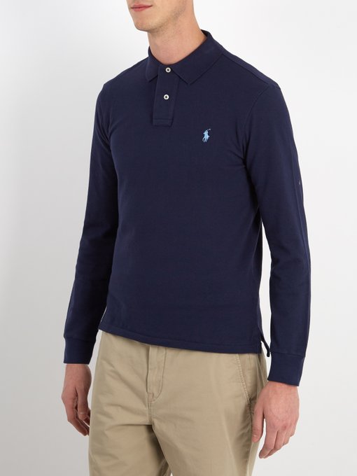 Long-sleeved cotton-piqué polo shirt展示图