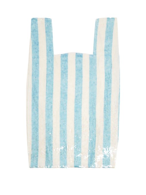 Striped sequin-embellished cotton bag展示图