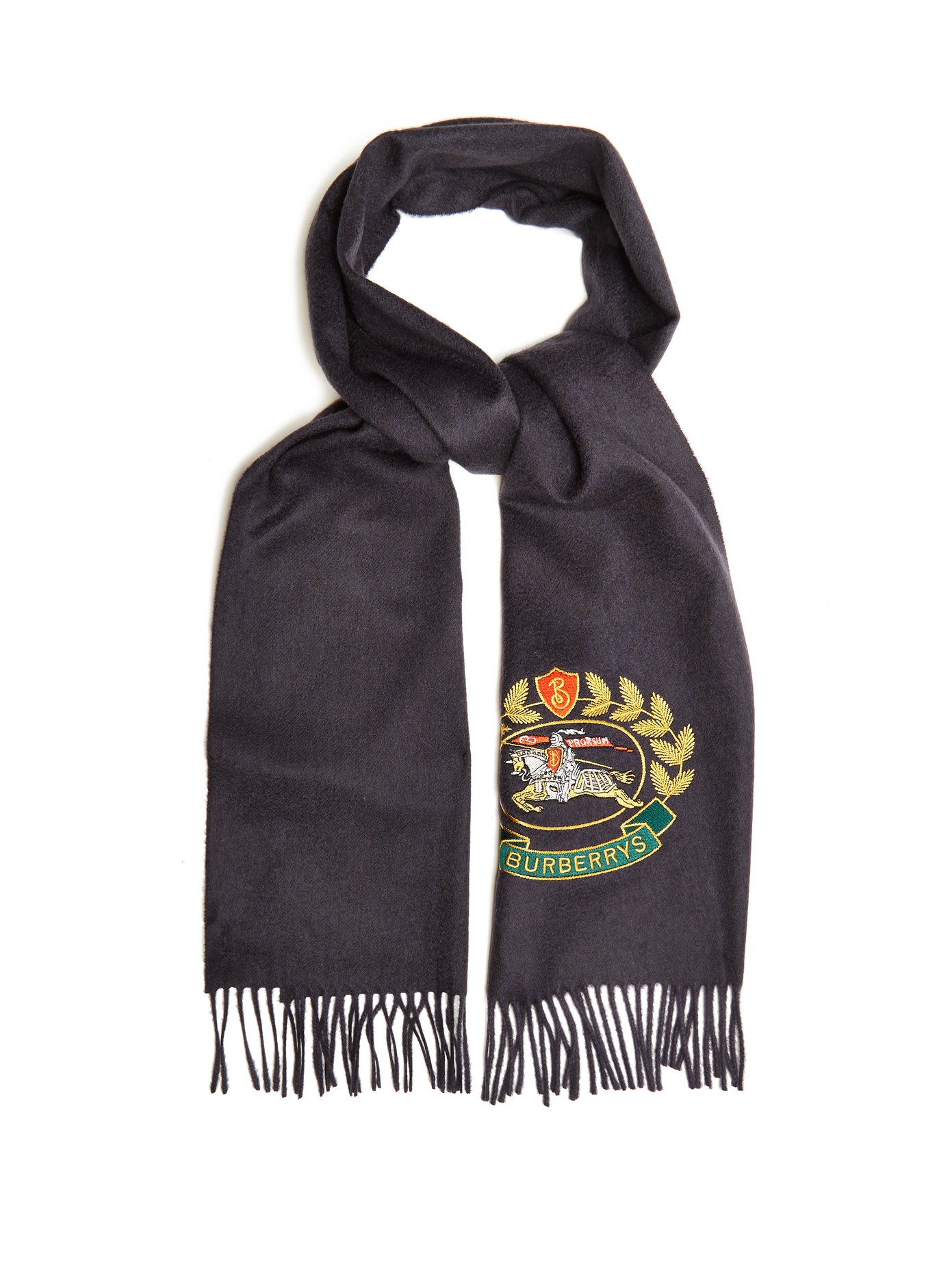 Logo crest-embroidered cashmere scarf 
