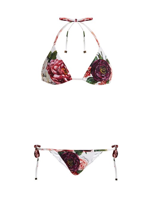 Dolce & Gabbana Floral-print Adjustable Bikini In White | ModeSens