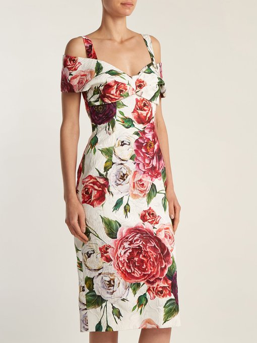 Brocade peony and rose-print dress | Dolce & Gabbana | MATCHESFASHION UK