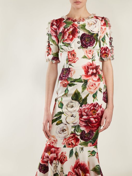 Peony-print silk-charmeuse dress | Dolce & Gabbana | MATCHESFASHION UK