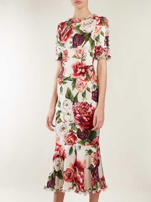 Peony-print silk-charmeuse dress | Dolce & Gabbana | MATCHESFASHION UK